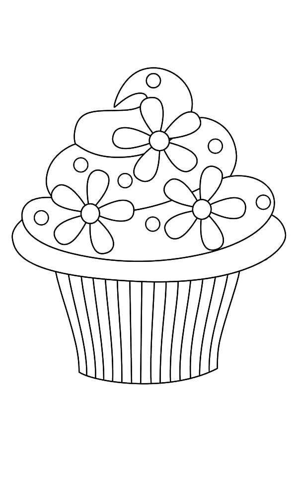 Online coloring book: Cupcake decorated with flowers coloring page